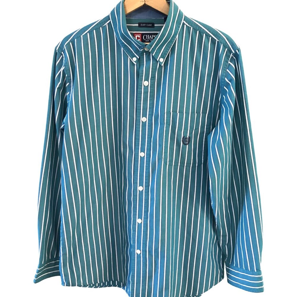 Chaps Striped Shirt Lightweight Button-Down Teal & White, Size Men’s Medium